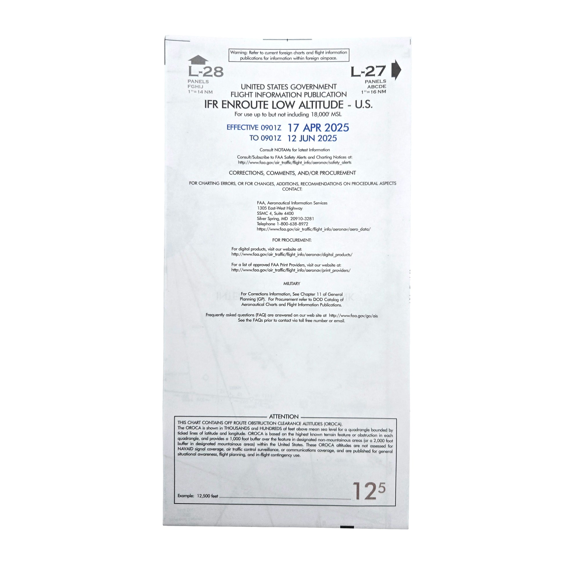 US IFR Enroute Low Altitude Chart – Back Cover with Chart Index and Info