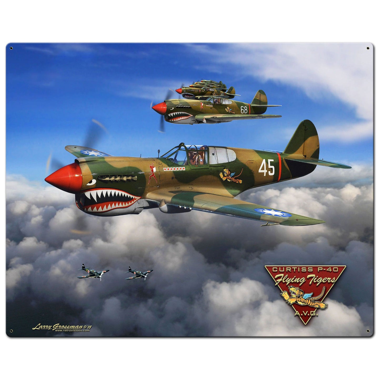 P-40 Flying Tigers Plasma Cut Sign, Rectangular