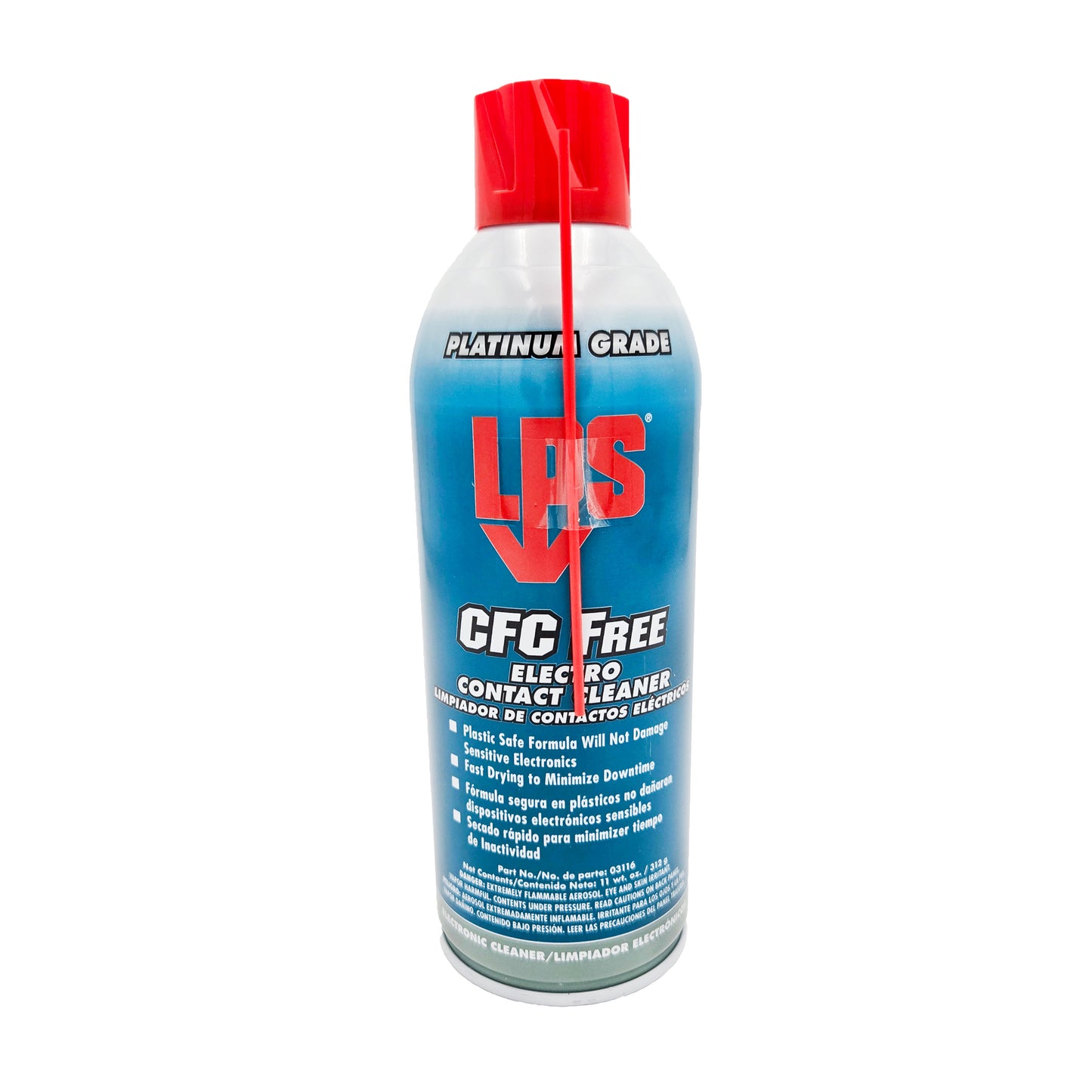 LPS CFC Free Electro Contact Cleaner 11 oz can front view - P/N 03116, safe and effective electrical contact cleaner
