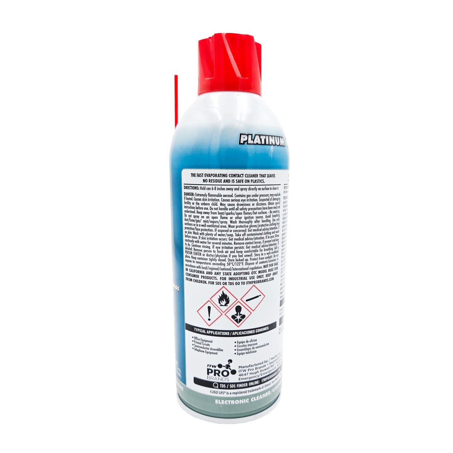 LPS CFC Free Electro Contact Cleaner 11 oz can back view with product details - P/N 03116, non-conductive contact cleaner
