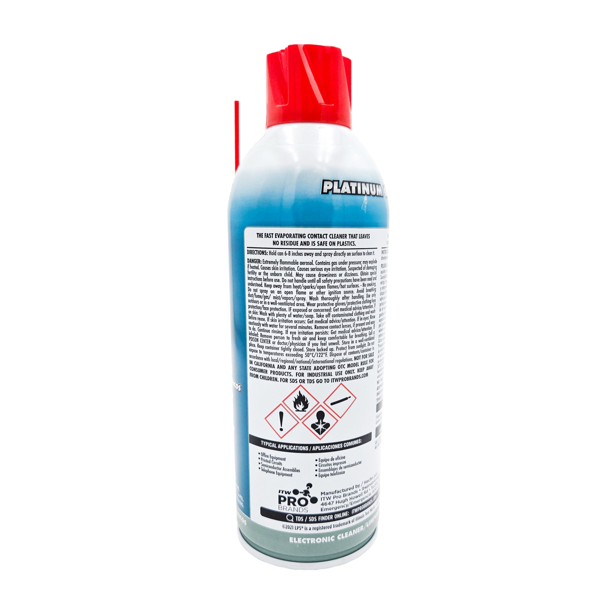 LPS CFC Free Electro Contact Cleaner 11 oz can back view with product details - P/N 03116, non-conductive contact cleaner