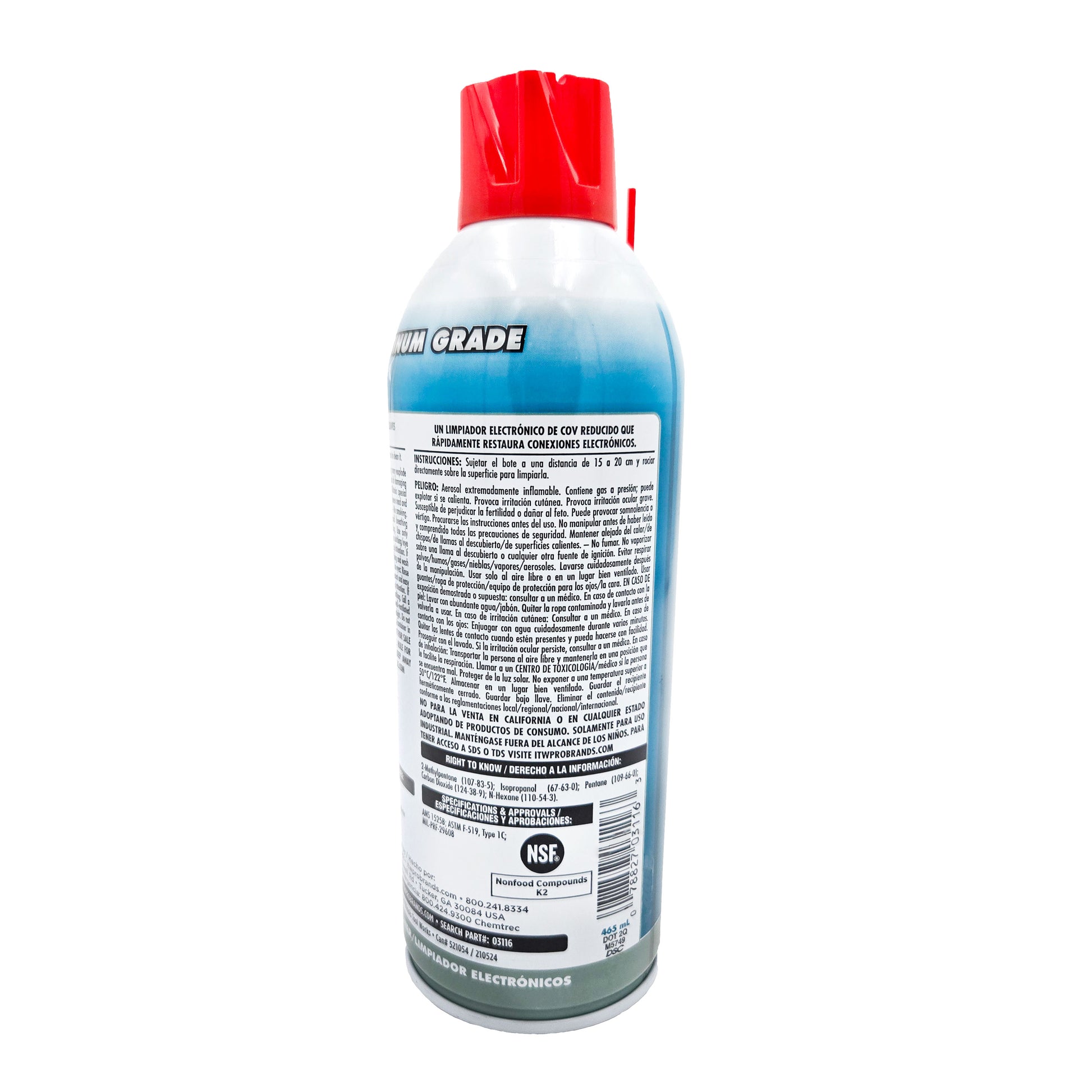 LPS CFC Free Electro Contact Cleaner 11 oz can side view - P/N 03116, residue-free electrical cleaner for precision components