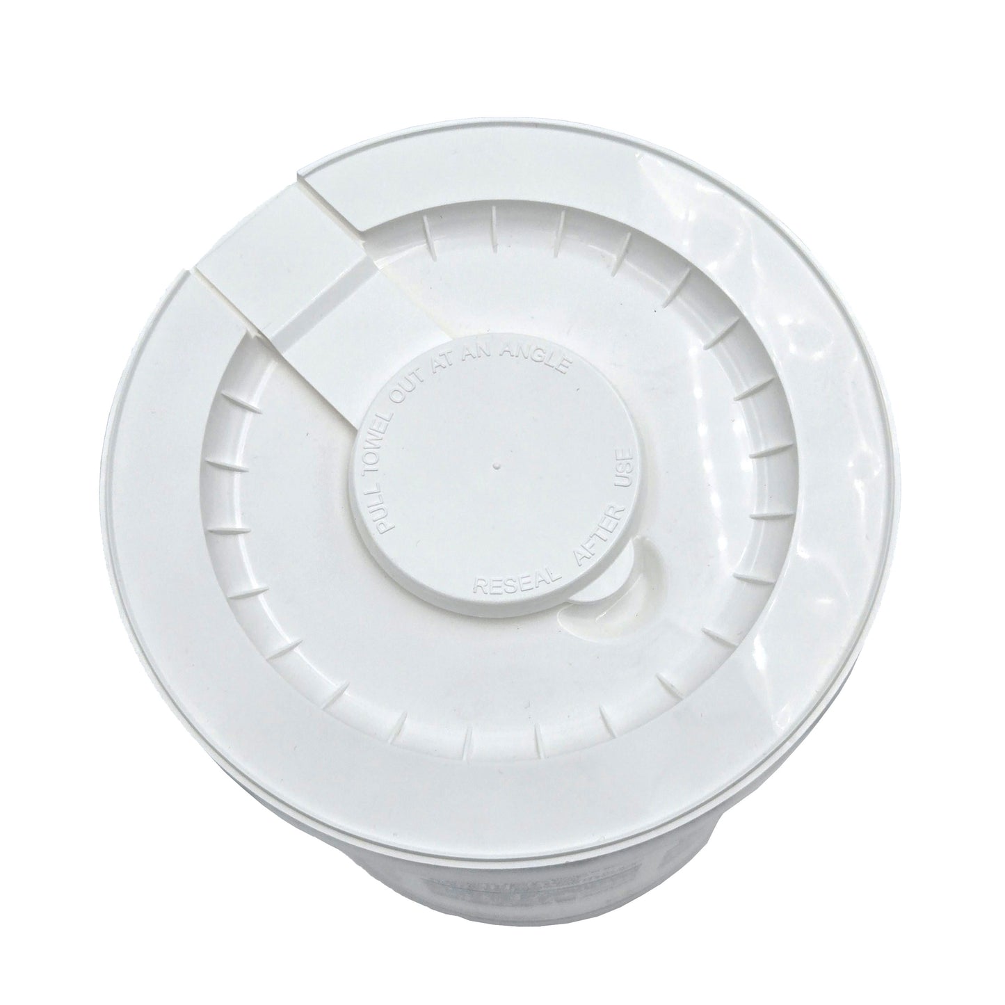 LPS Workplace Hand Cleaner Towels white plastic container with circular dispensing lid opening, 72 towels, top view