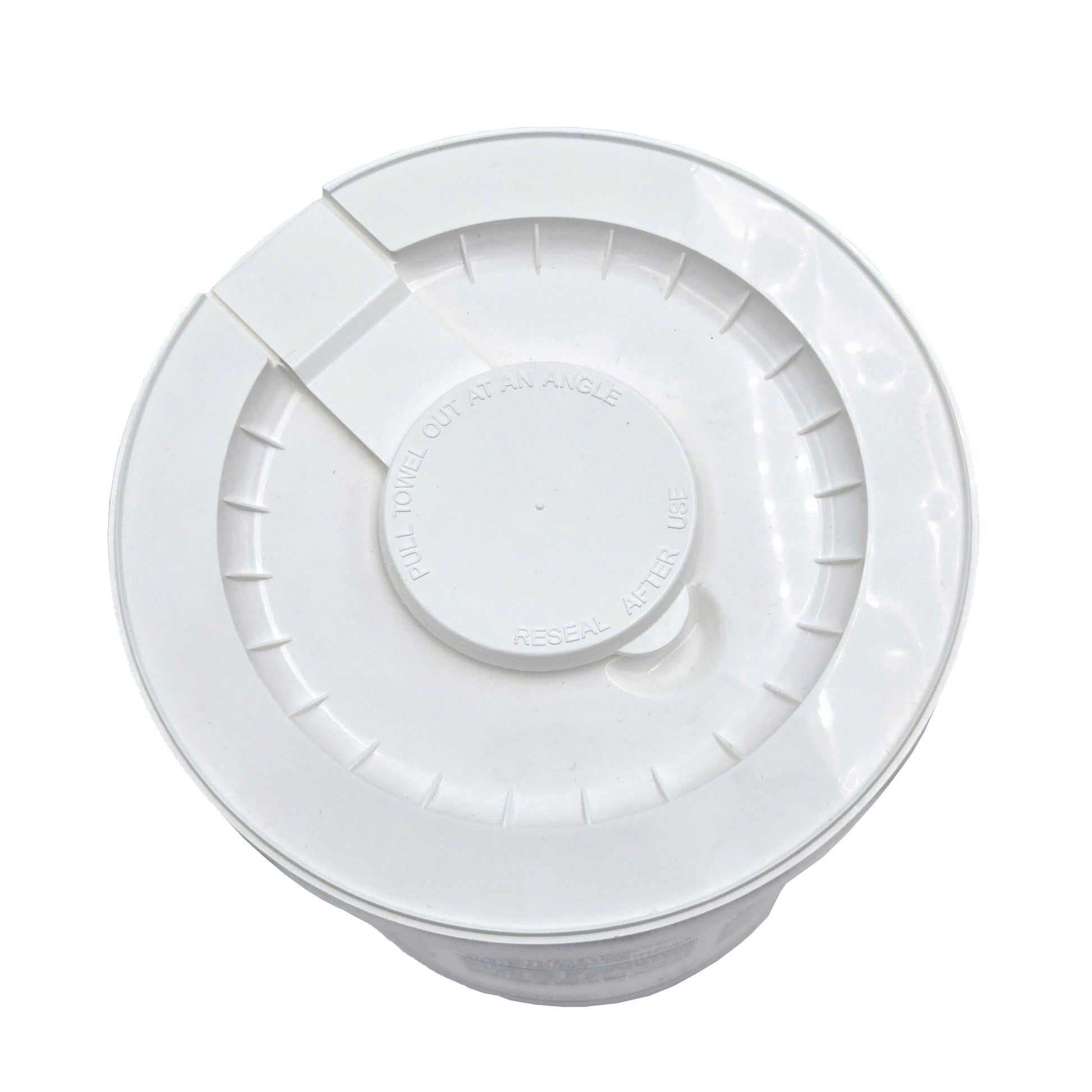 LPS Workplace Hand Cleaner Towels white plastic container with circular dispensing lid opening, 72 towels, top view