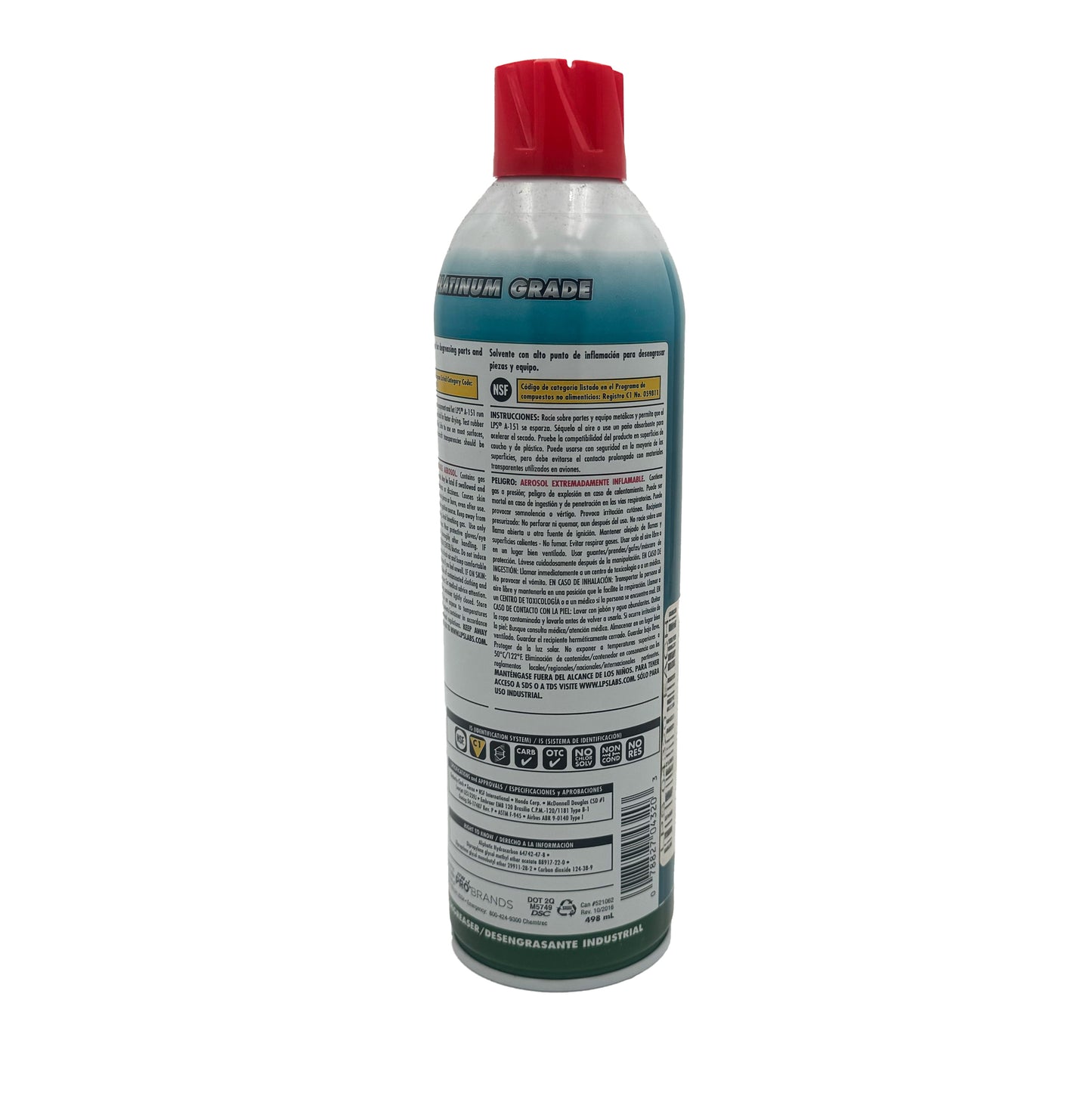 LPS A-151 Solvent Degreaser – Back Label with Safety and Usage Information