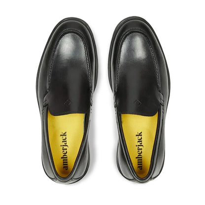Amberjack The Loafer Obsidian black pilot dress loafer, left side view, full-grain leather slip-on | Top View