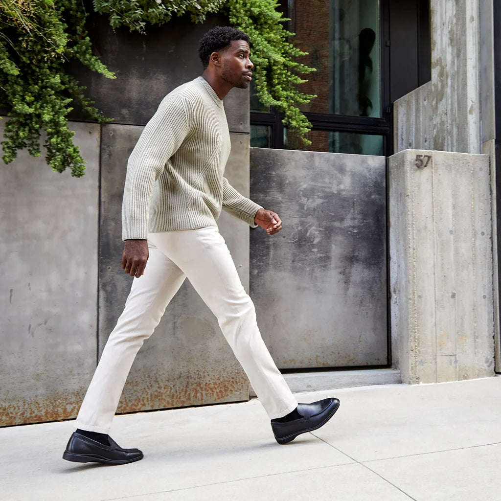 Amberjack The Loafer Obsidian black pilot dress loafer, left side view, full-grain leather slip-on | Lifestyle Walking