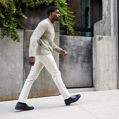 Amberjack The Loafer Obsidian black pilot dress loafer, left side view, full-grain leather slip-on | Lifestyle Walking