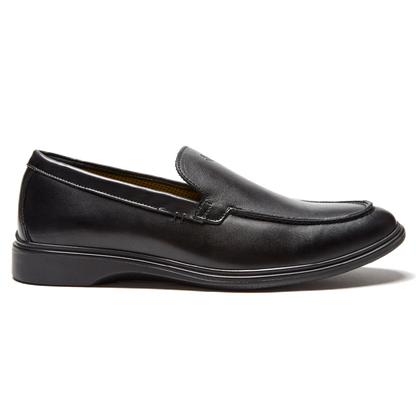 Amberjack The Loafer Obsidian black pilot dress loafer, left side view, full-grain leather slip-on | right