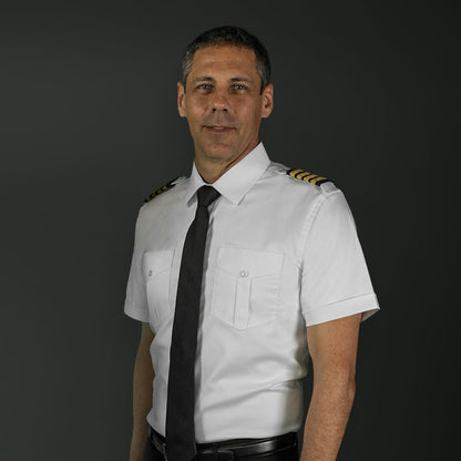 mens pilot shirt white short sleeve modern fit aviation uniform with epaulettes professional pilot shirt