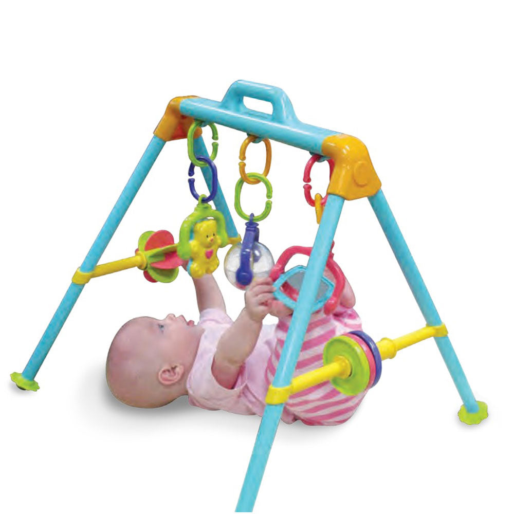 WowToyz Activity Play Gym – Manufacturer Photo of Baby Playing with Assembled Gym