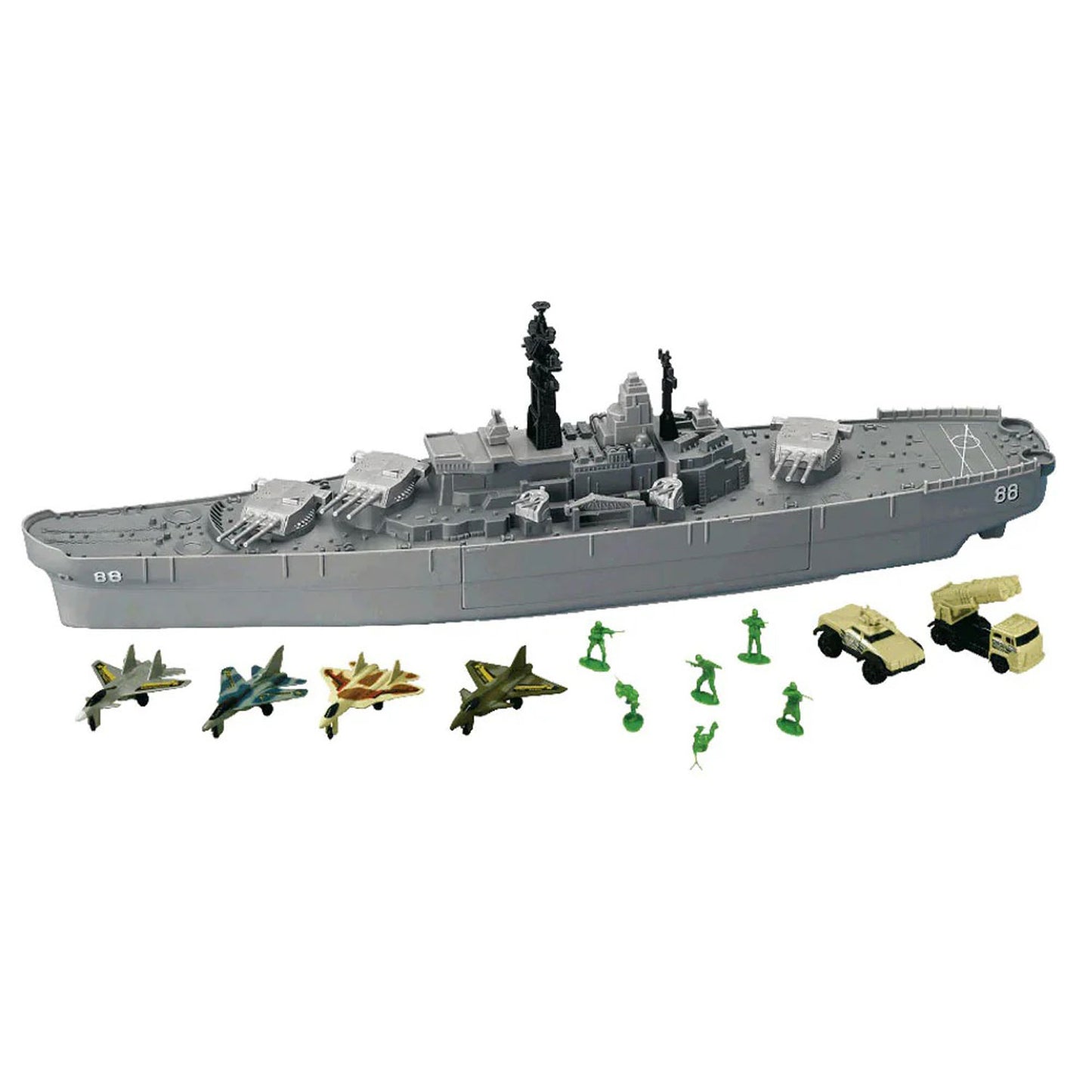 WowToyz Giant 30" Battleship Playset – Manufacturer Image of Box and Fully Assembled Battleship unboxed
