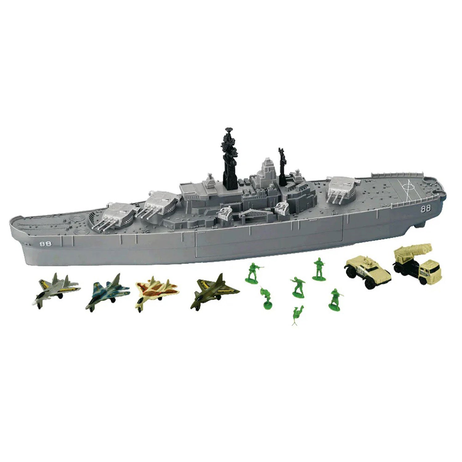 WowToyz Giant 30" Battleship Playset – Manufacturer Image of Box and Fully Assembled Battleship unboxed