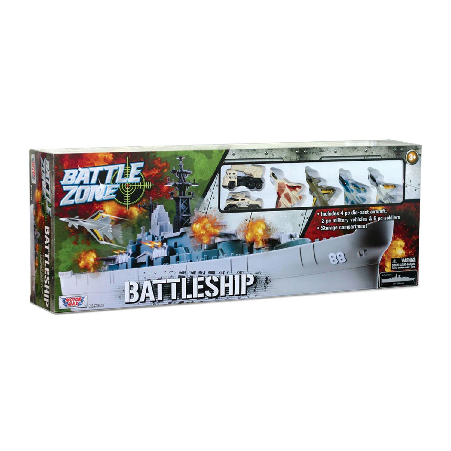 WowToyz Giant Battleship Playset – Manufacturer Image of Box and Fully Assembled Battleship