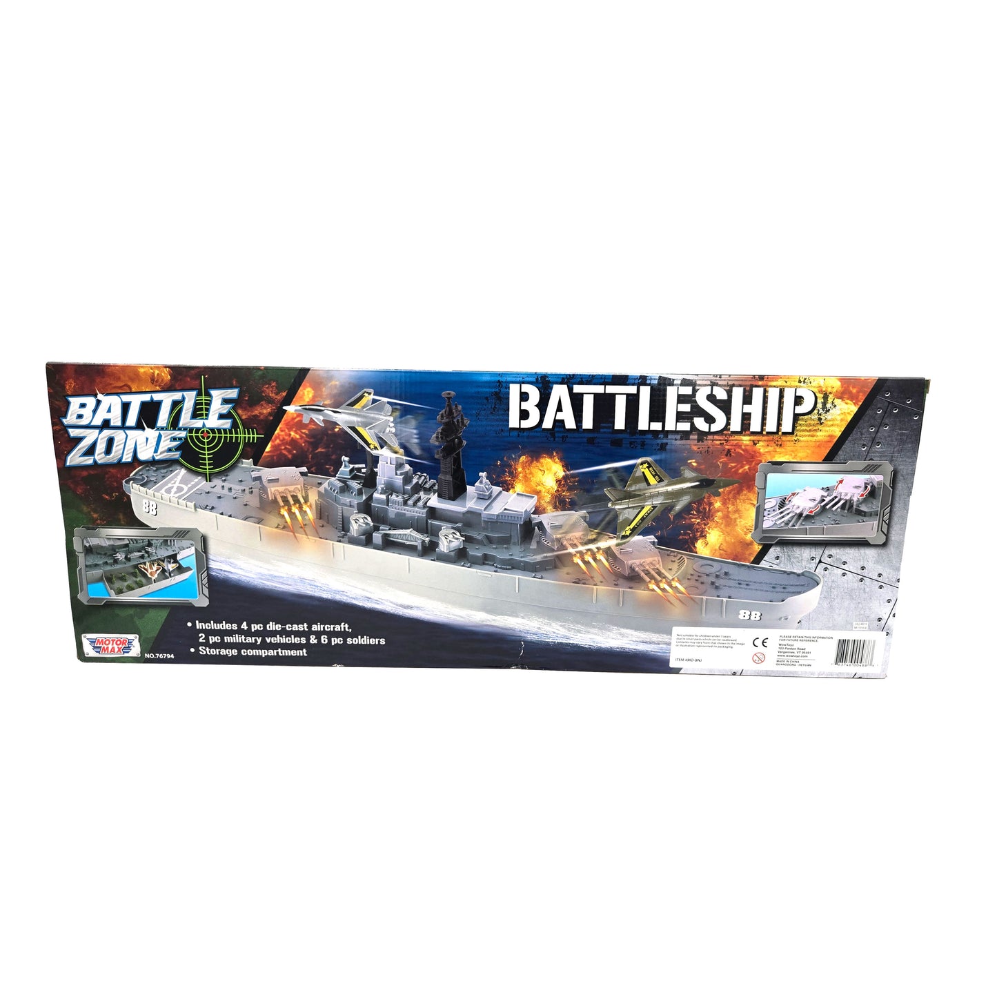 WowToyz Giant Battleship Playset – Back Panel with Full Contents Display