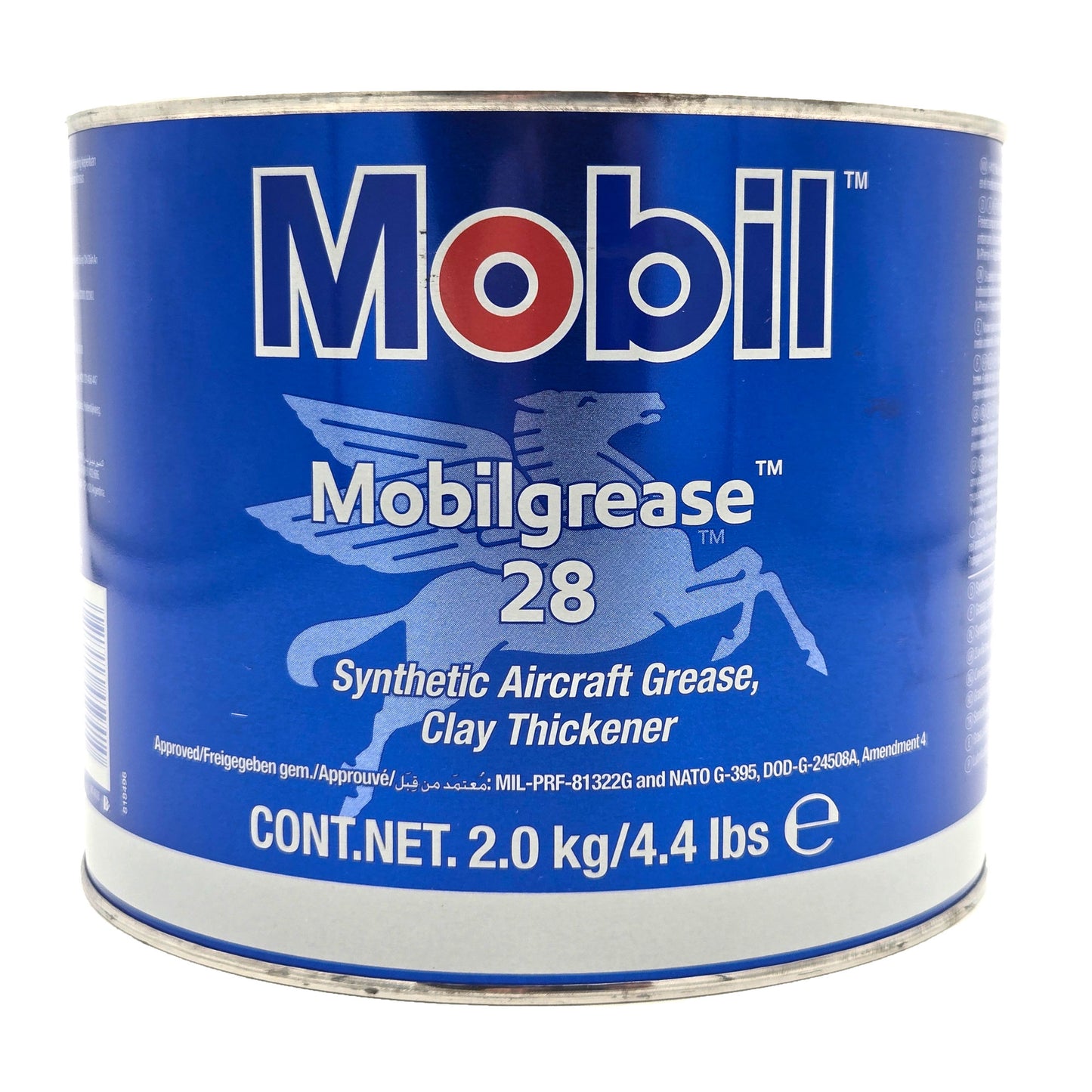 Mobil Mobilgrease 28 Aviation Grease 4.4 lb can front view - MIL-PRF-81322, high-performance grease for aviation applications