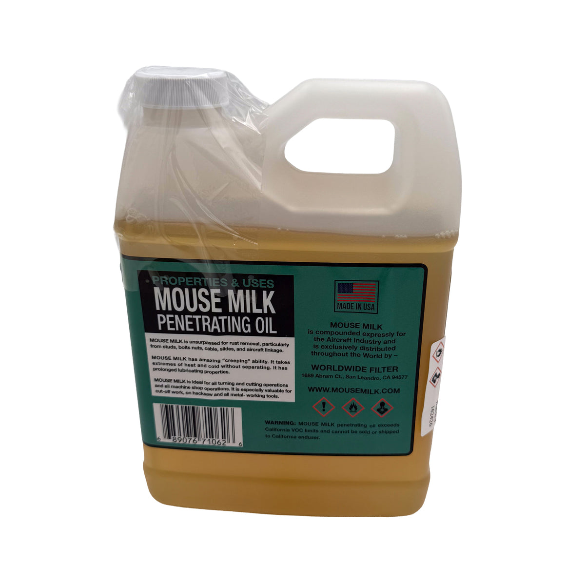 Mouse Milk Penetrating Oil Yellow Formula 32 oz Jug, Back Label