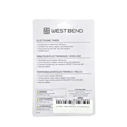 West Bend Single Channel Timer – Back View with Stand and Battery Compartment