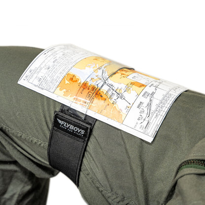 FlyBoys MapStrap leg-mounted pilot chart holder with approach plate