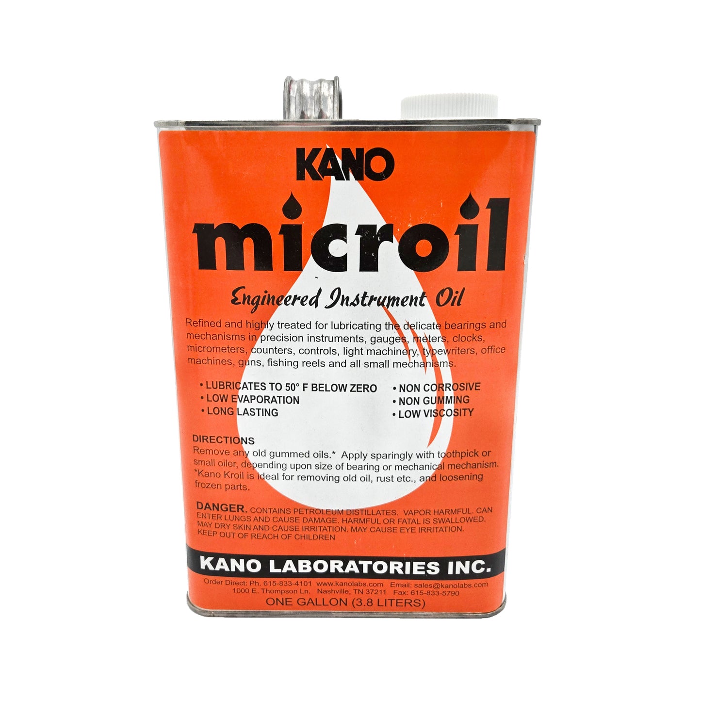 Kano Microil Precision Instrument Lubricant 1 gallon can front view - industrial-grade lubricant for fine mechanical instruments