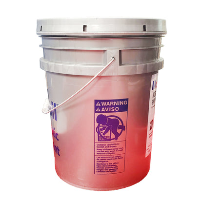 Mobilgrease 28 pail warning label showing child drowning hazard graphic.