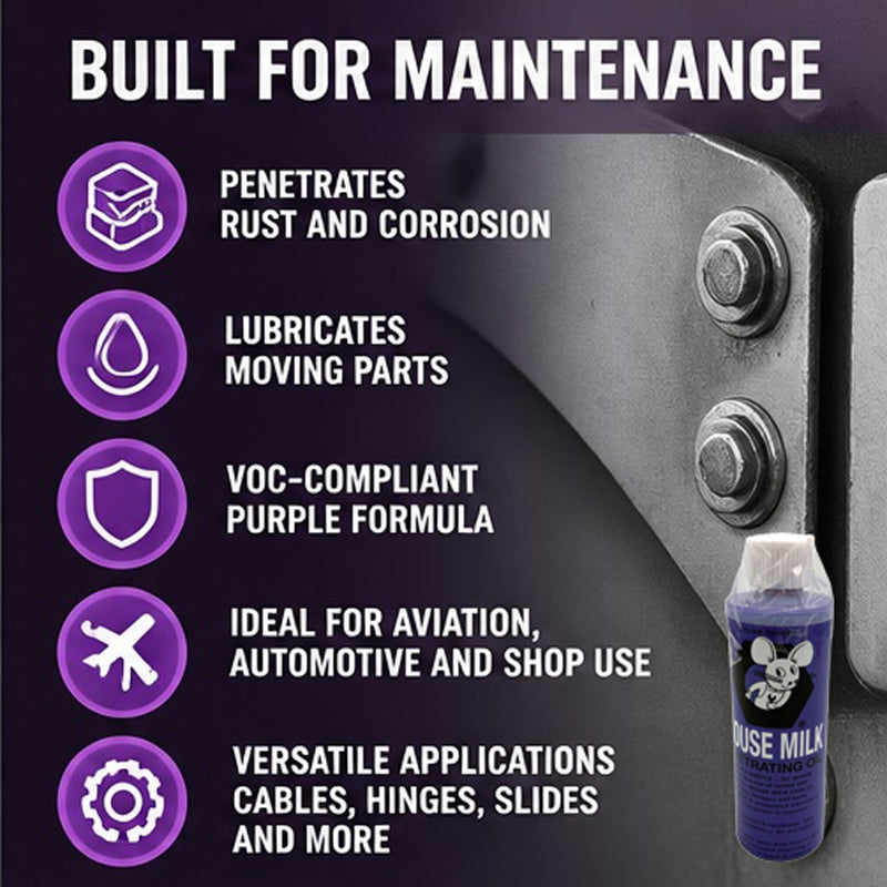 Mouse Milk Purple penetrating lubricant for rusted parts, moving components, cables, hinges, slides and linkages