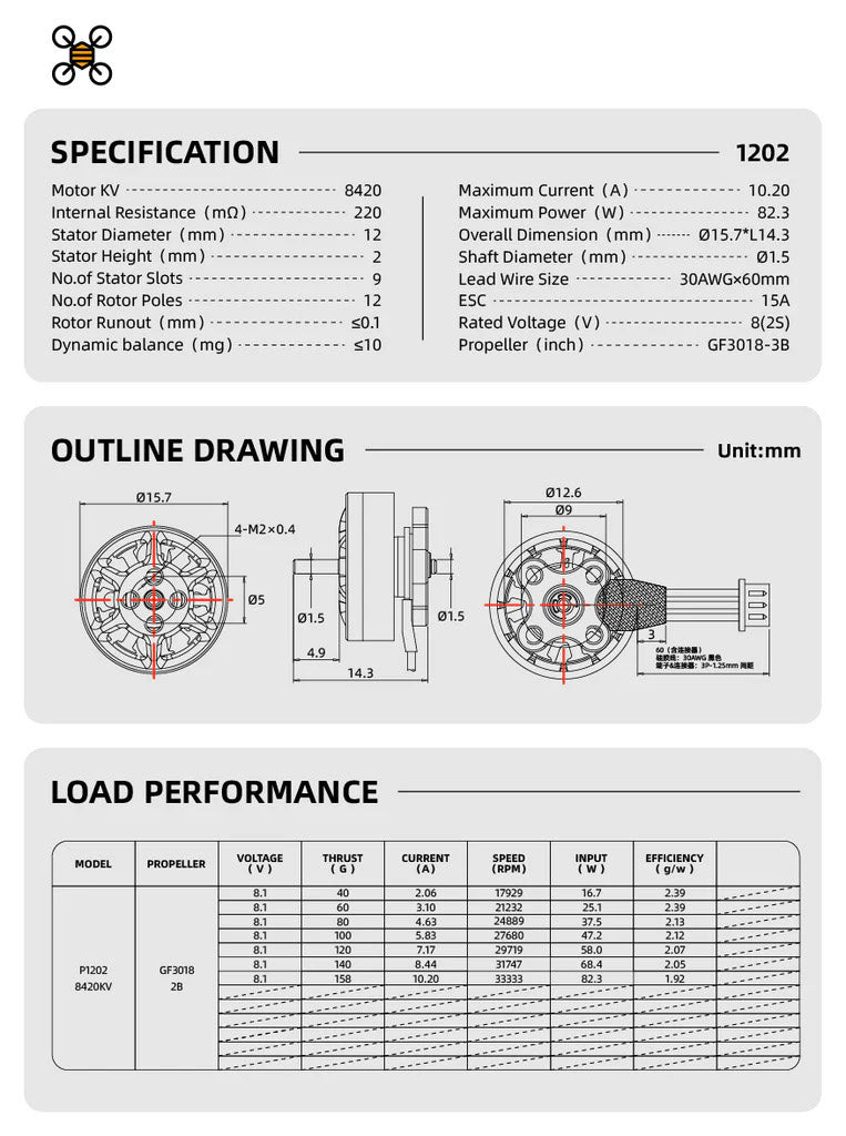 NewBeeDrone - FLOW 1202 FPV Micro Racing & Freestyle Motor Spec Sheet