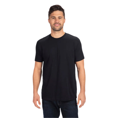 Next Level Unisex CVC Blank T-Shirt in Black – Front View on Man