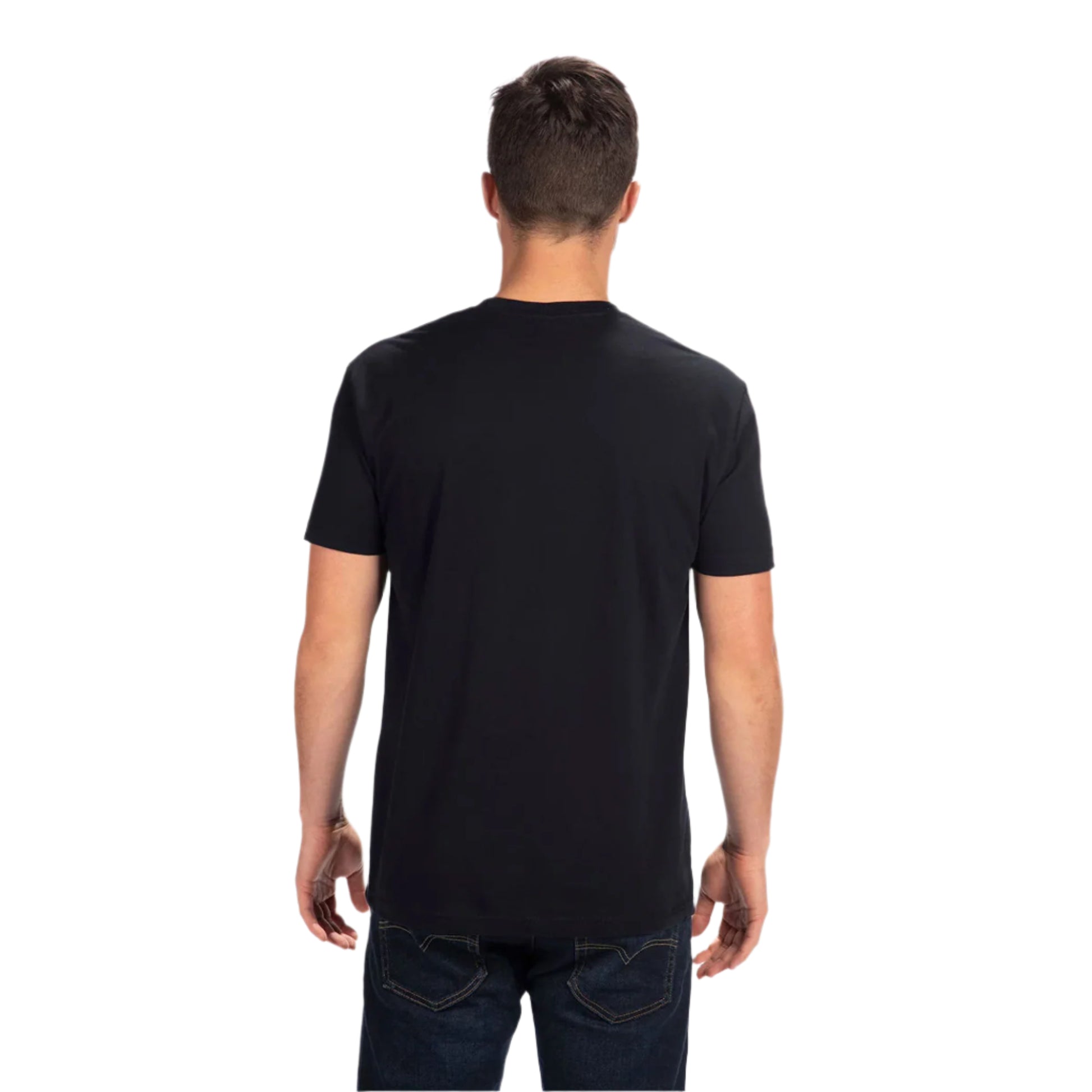 Next Level Unisex CVC Blank T-Shirt in Black – Back View on Man