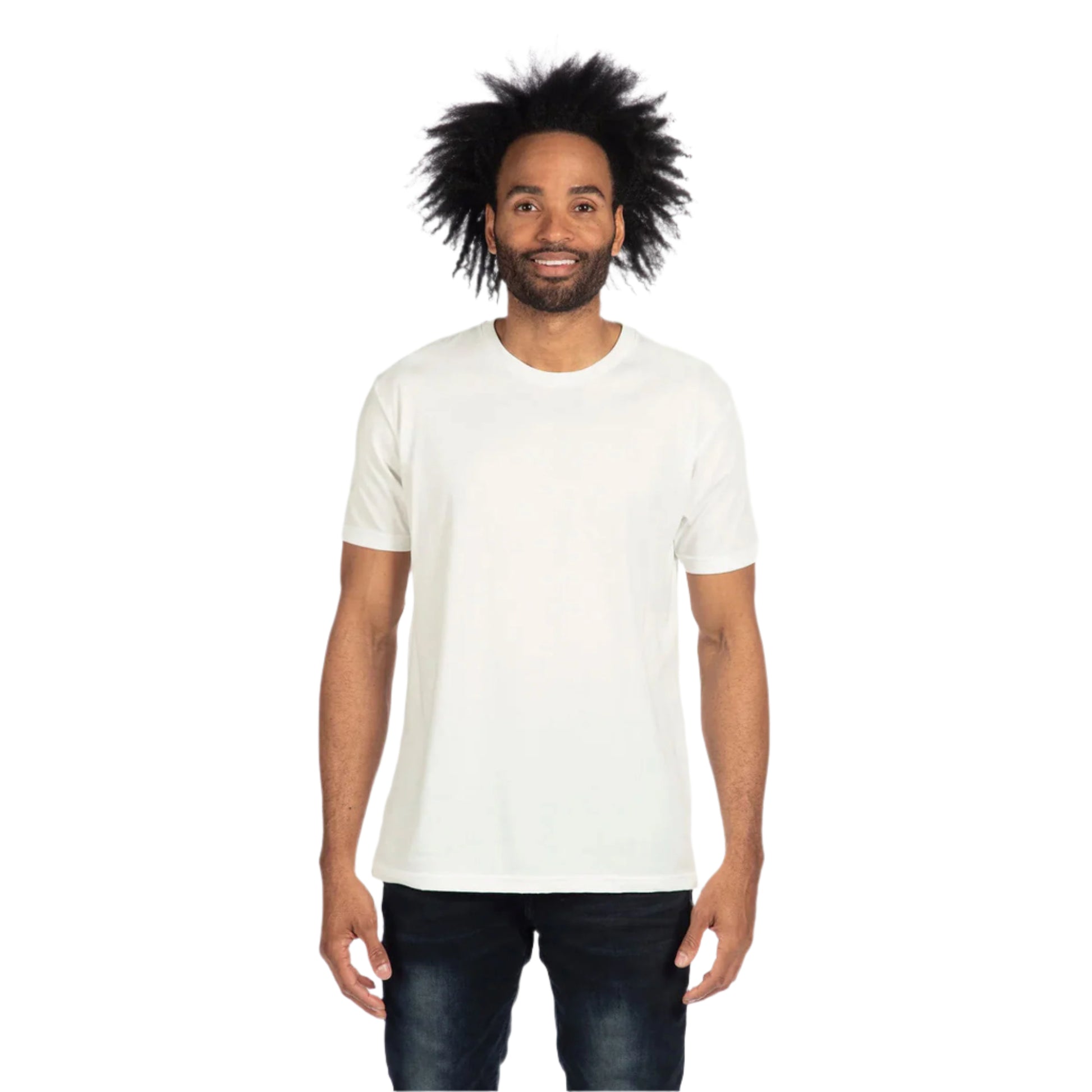 Next Level Unisex CVC Blank T-Shirt in White – Front View on Man