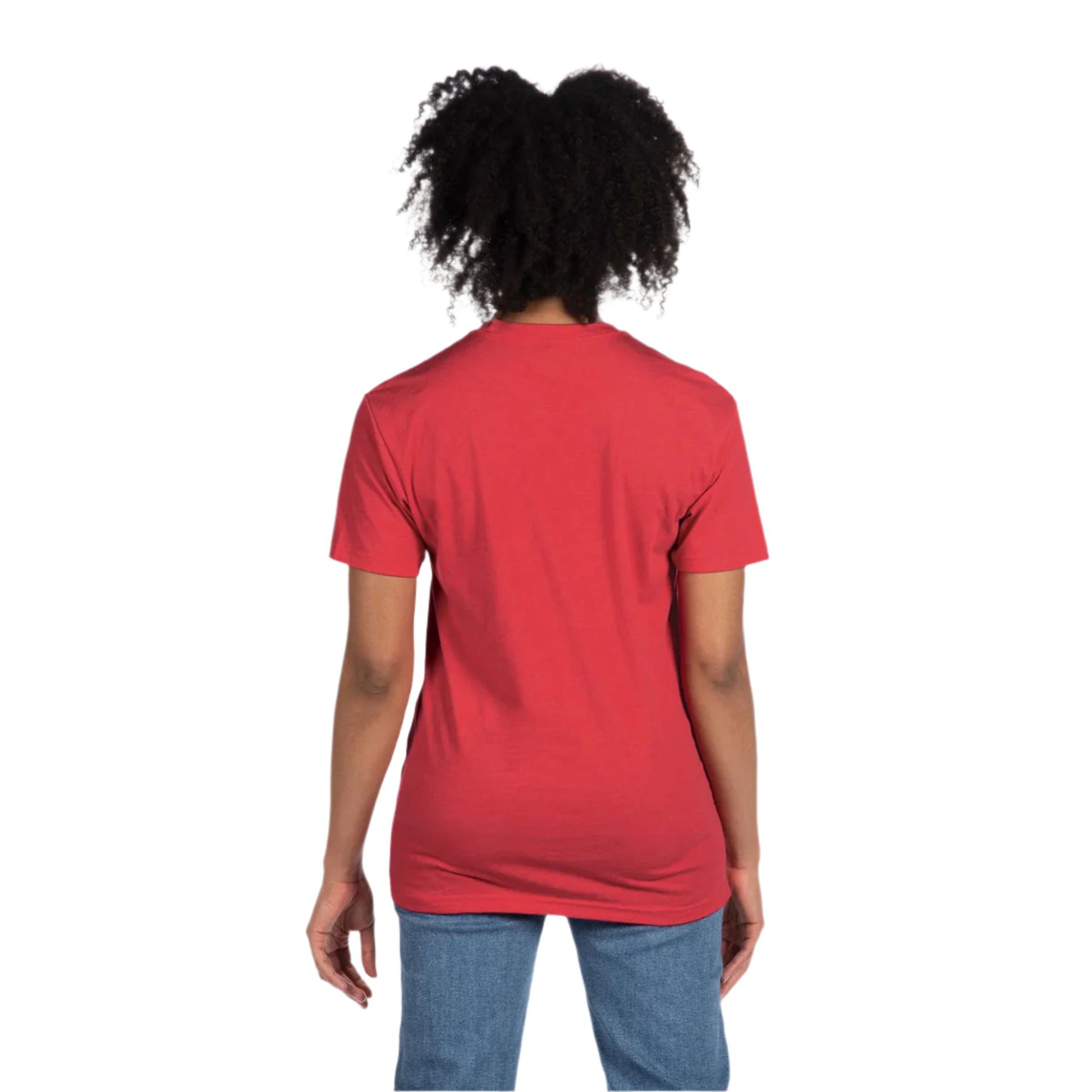 Next Level Unisex CVC Blank T-Shirt in Red – Back View on Woman