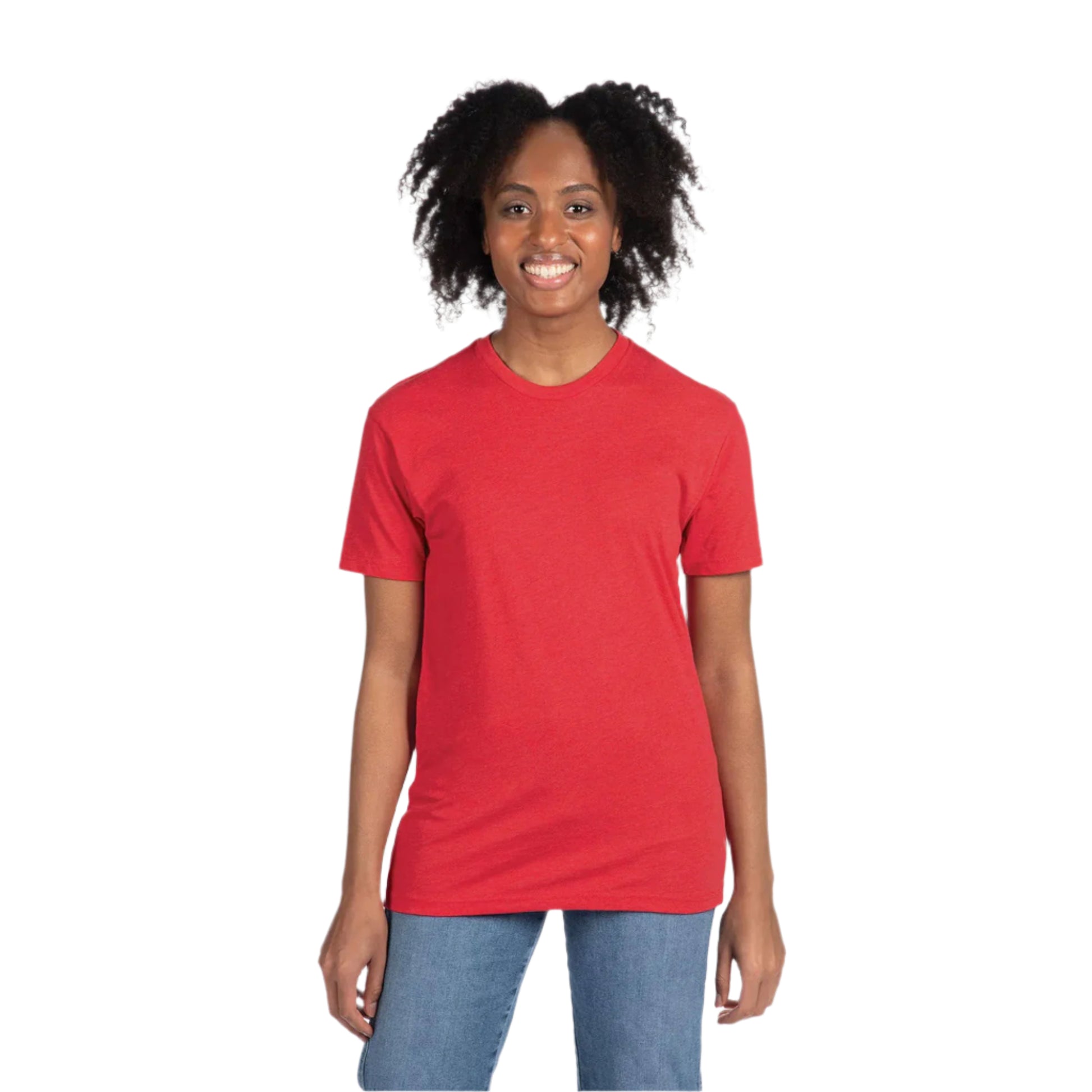 Next Level Unisex CVC Blank T-Shirt in Red – Front View on Woman