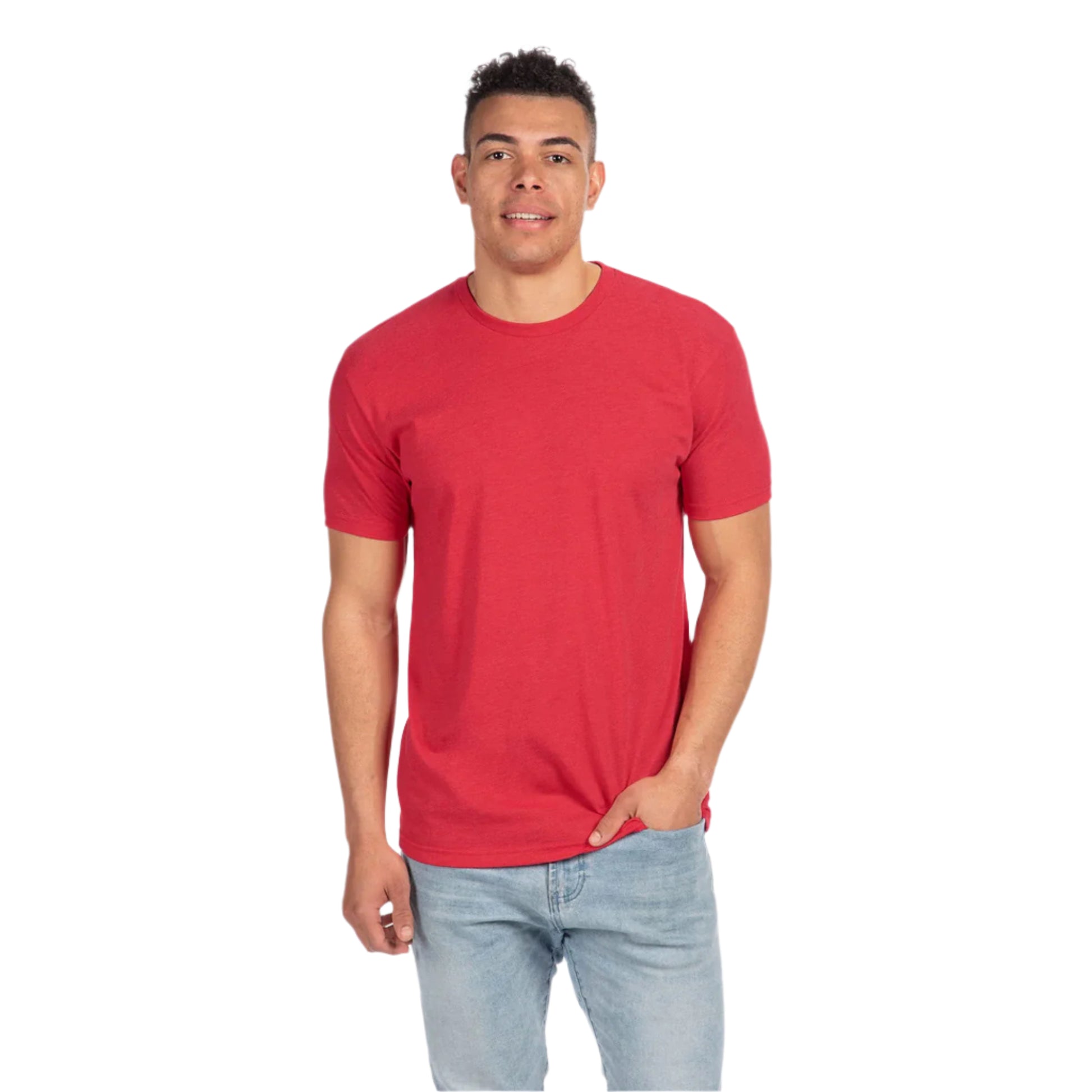 Next Level Unisex CVC Blank T-Shirt in Red – Front View on Man