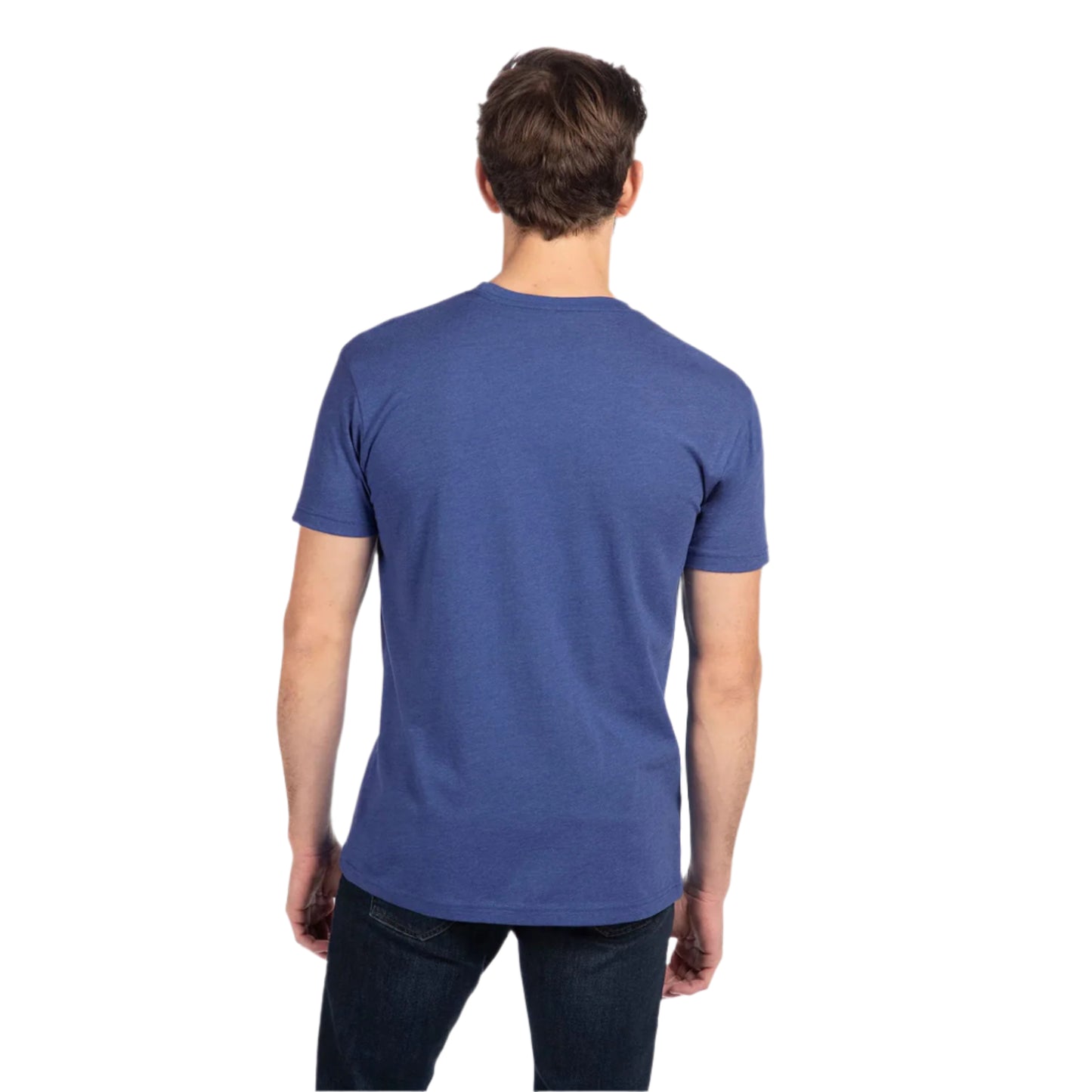 Next Level Unisex CVC Blank T-Shirt in Blue – Back View on Man