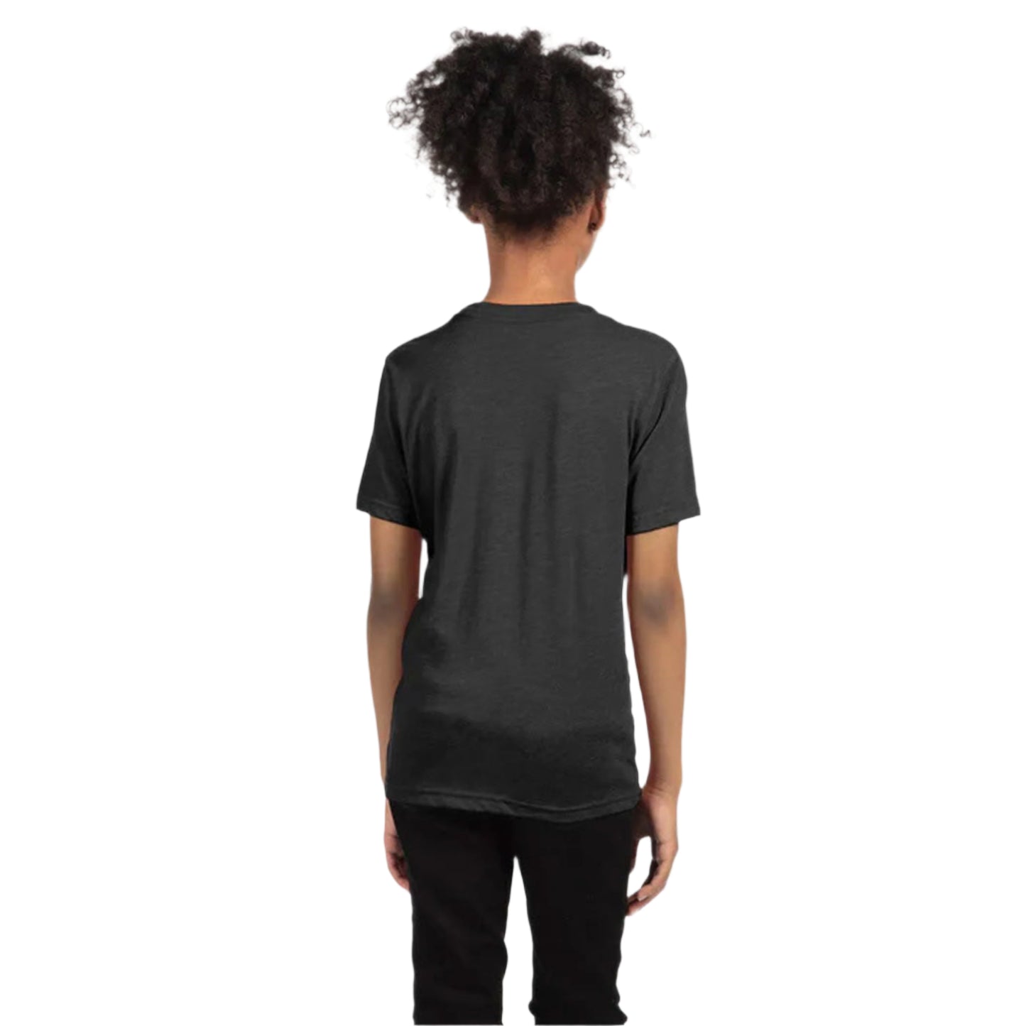 Next Level Youth Tri-Blend T-Shirt in Vintage Black – Back View on Girl