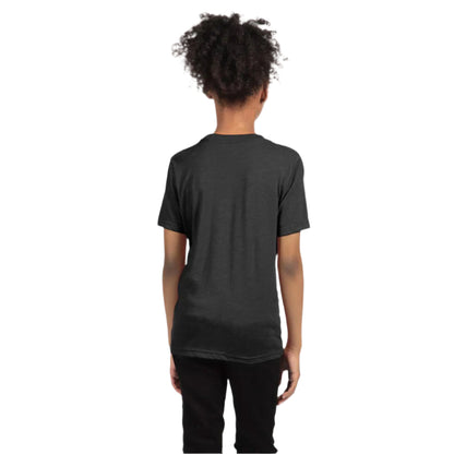 Next Level Youth Tri-Blend T-Shirt in Vintage Black – Back View on Girl