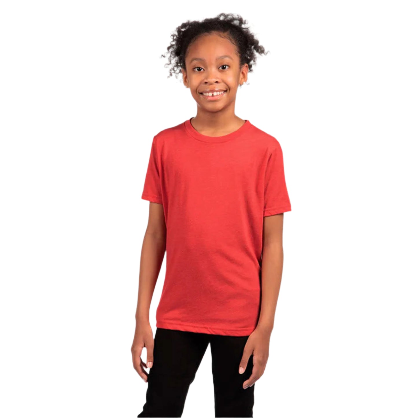 Next Level Youth Tri-Blend T-Shirt in Vintage Red – Front View on Girl