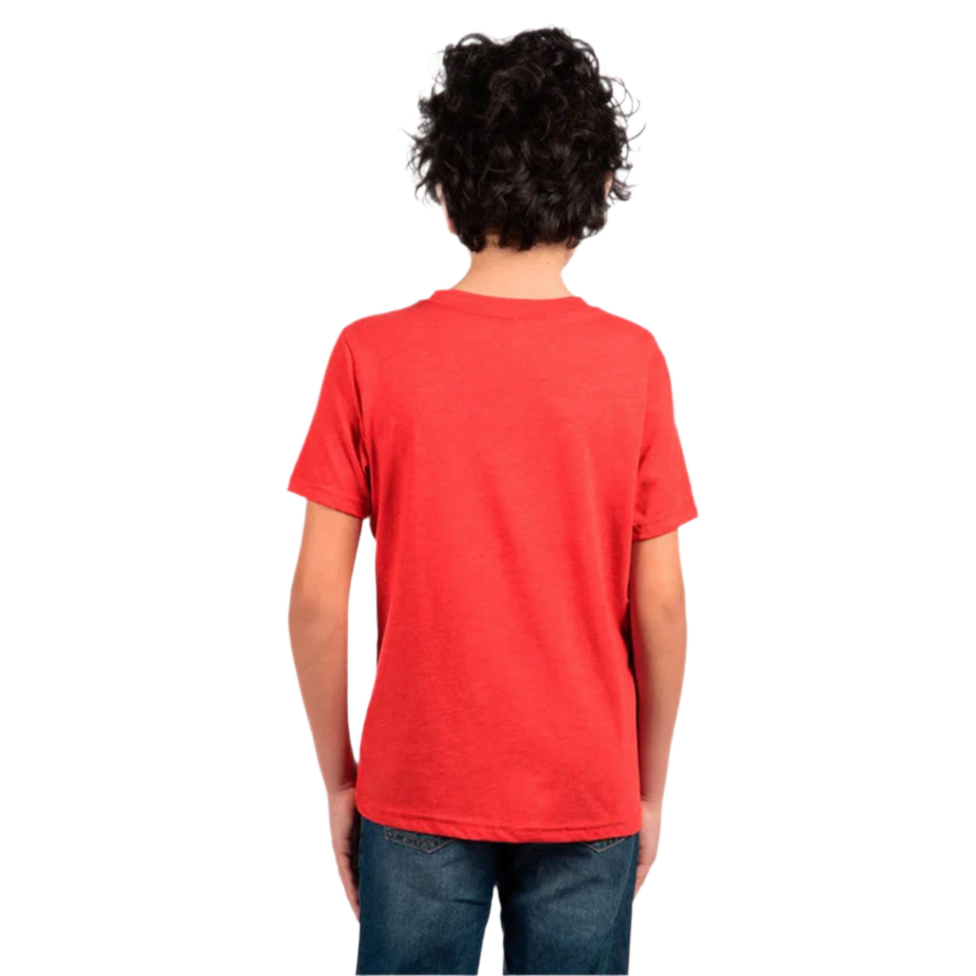 Next Level Youth Tri-Blend T-Shirt in Vintage Red – Back View on Boy