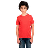 Next Level Youth Tri-Blend T-Shirt in Vintage Red – Front View on Boy