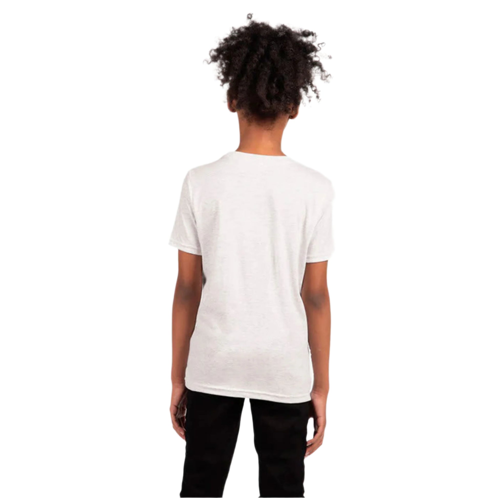 Next Level Youth Tri-Blend T-Shirt in Heather White – Back View on Girl