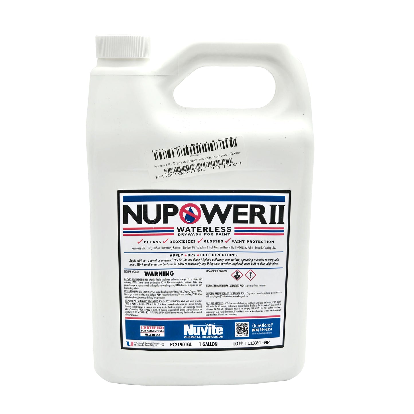NuPower II Drywash Cleaner and Paint Protectant PC21901GL 1-gallon front view - waterless aircraft cleaning solution