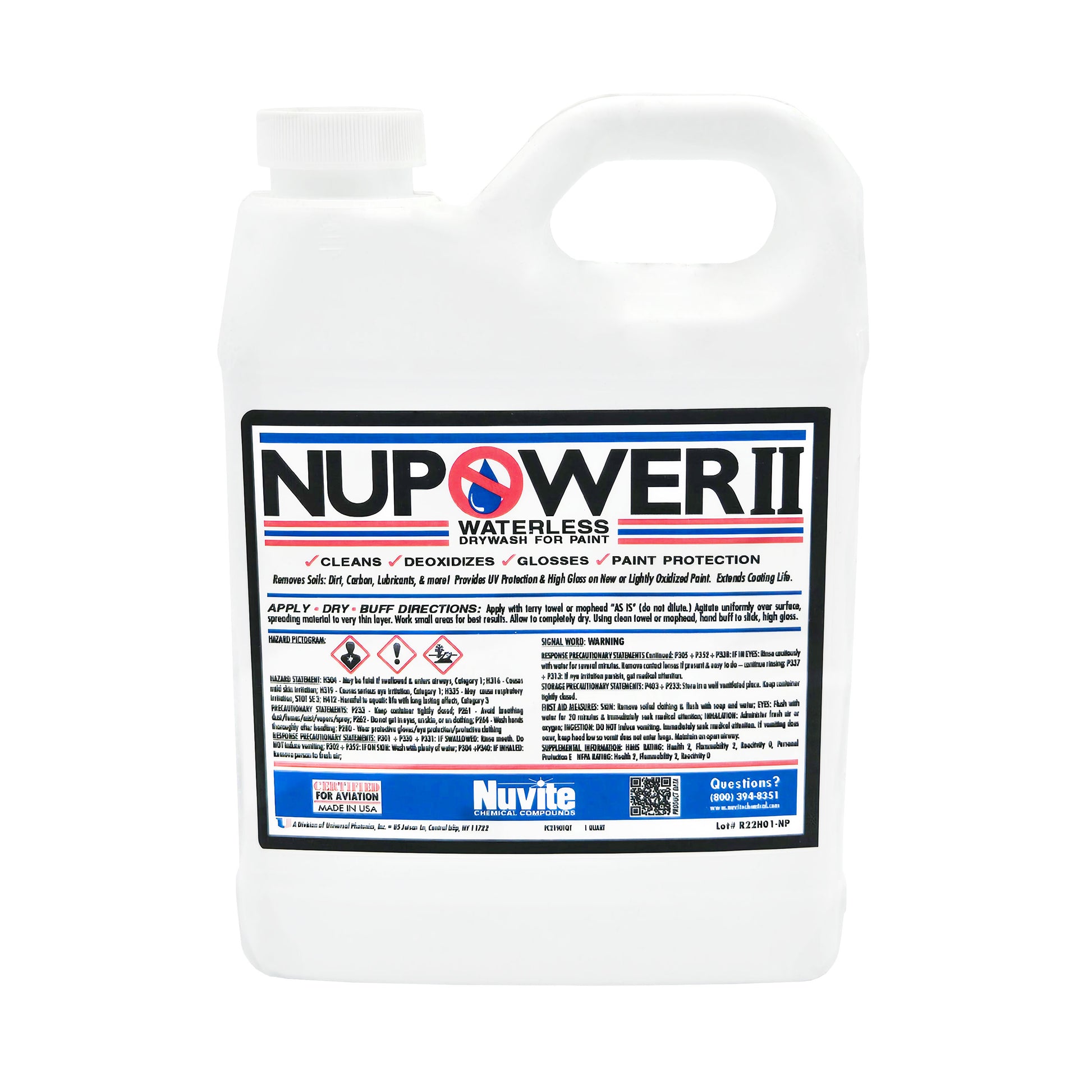 NuPower II Drywash Cleaner and Paint Protectant PC21901QT 1-quart front view - high-performance aviation surface protectant