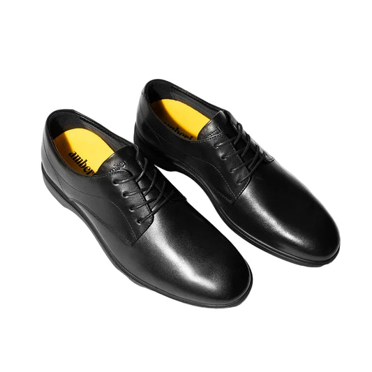 Amberjack Original Obsidian Classic black pilot oxford shoe, left side view, traditional lace-up | Angled Veiw