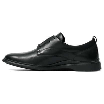 Amberjack The Original Obsidian black pilot dress oxford shoe, left side view, TSA-compliant lace-up | Left