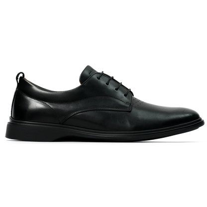 Amberjack The Original Obsidian black pilot dress oxford shoe, left side view, TSA-compliant lace-up | Right