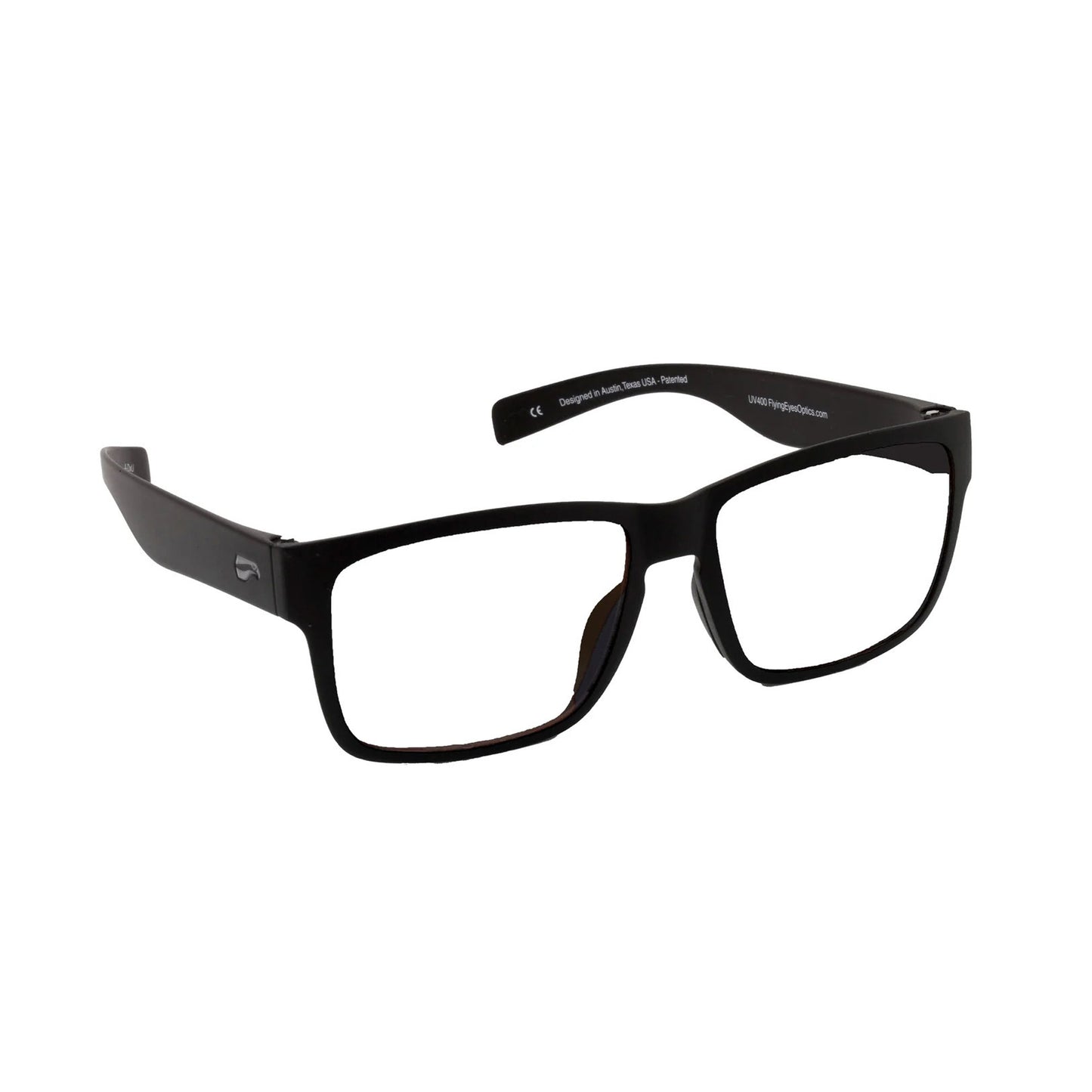 Flying Eyes® Osprey (Kingfisher Narrow) aviation sunglasses matte black rectangular frame with clear lenses