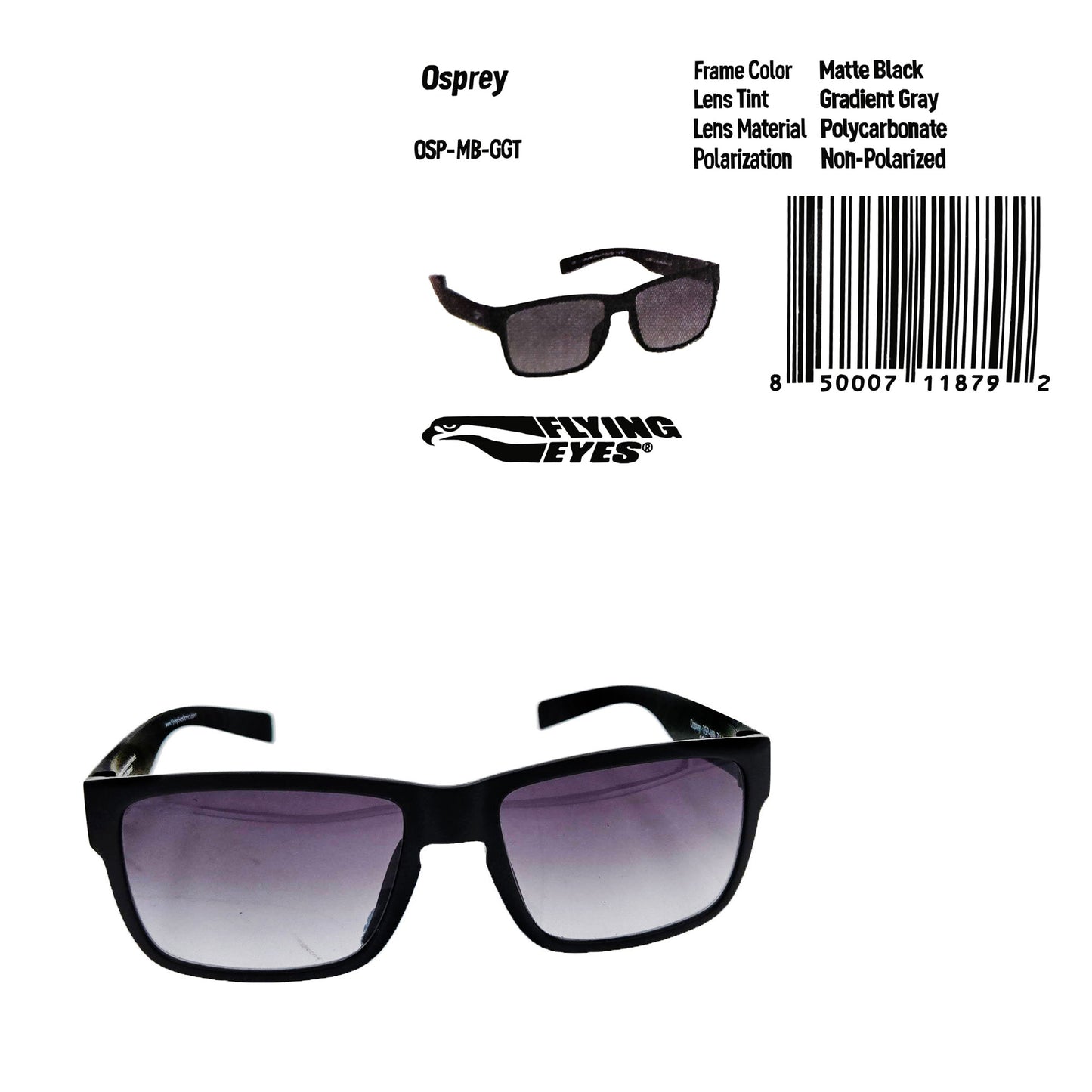 Osprey Aviation Sunglasses – Angled Front View with Product Label Attached