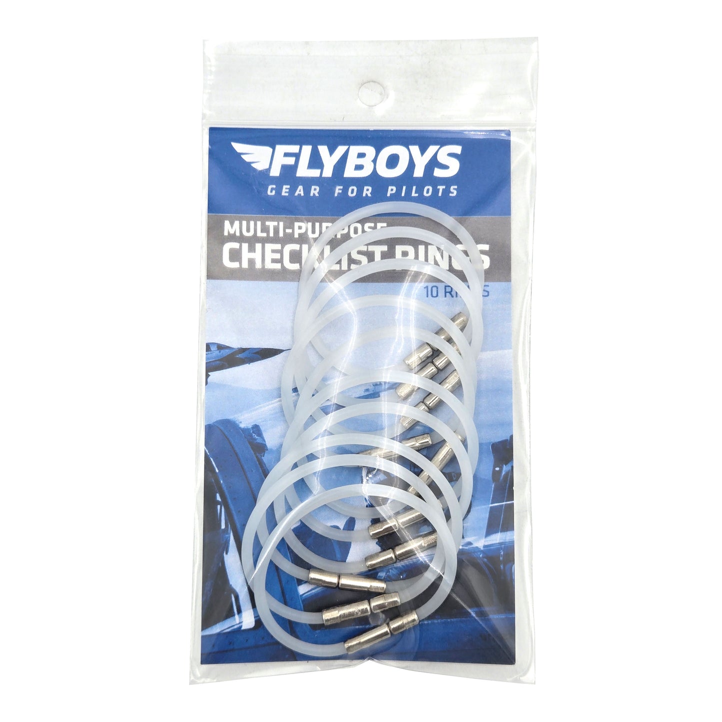 FlyBoys Flexi-Lock 1.75-inch Checklist Rings opaque package front view - strong checklist rings for flight operations