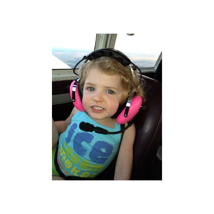 Toddler Wearing Pilot USA PA‑1151ACG Pink Youth Aviation Headset in Flight