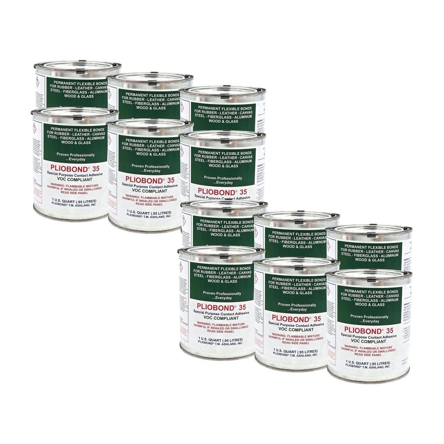 Ashland Pliobond 35 LV VOC-Compliant Contact Adhesive quart oil cans 12-pack - bulk packaging for industrial use